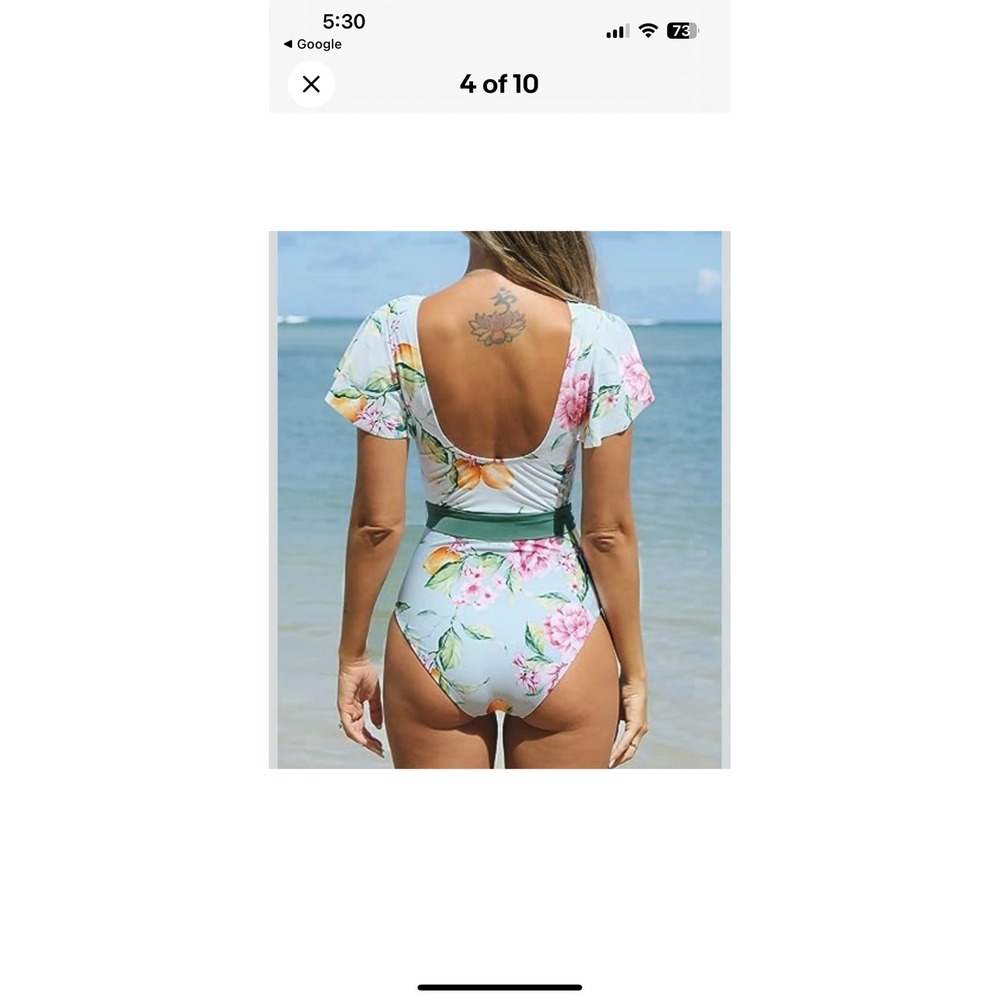 *NWT Cupshe Floral Teal Pink Yellow Lemon Green Tie Waist One Piece Swim Medium - Picture 2 of 5